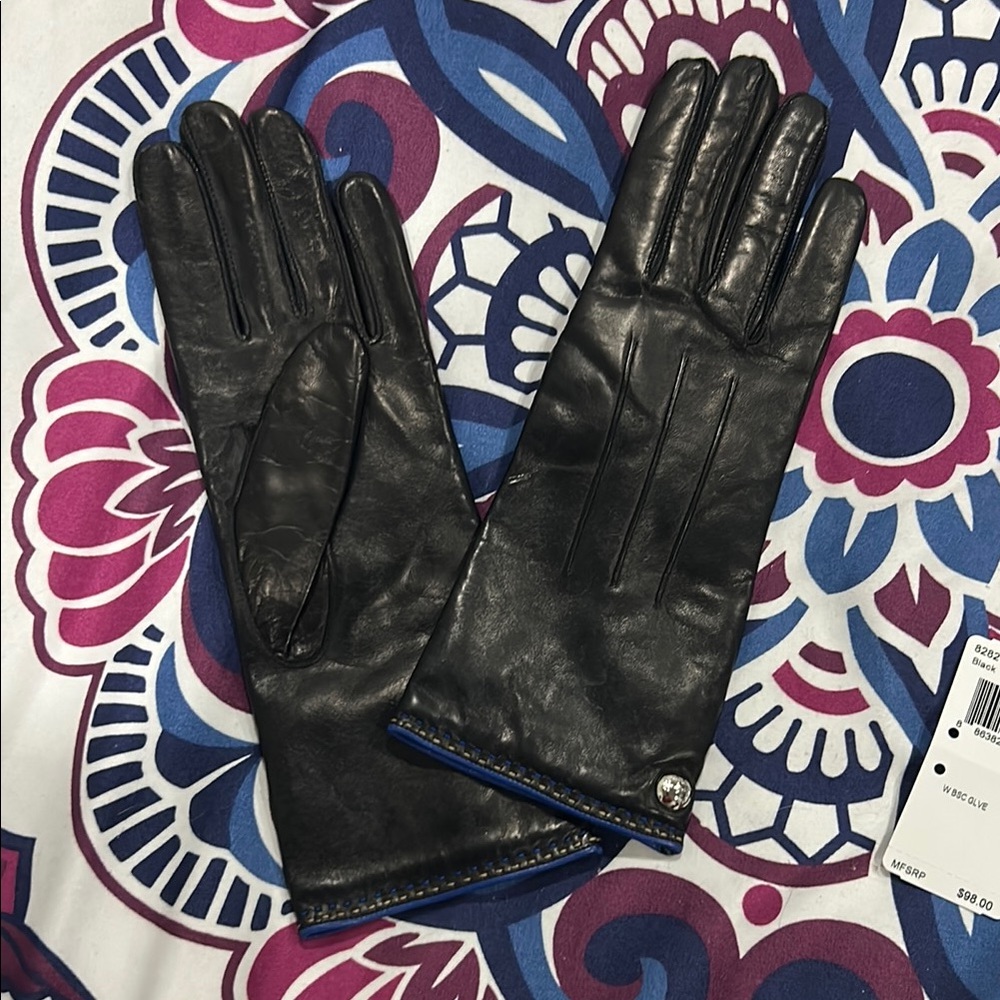Coach Black and Blue Leather Gloves